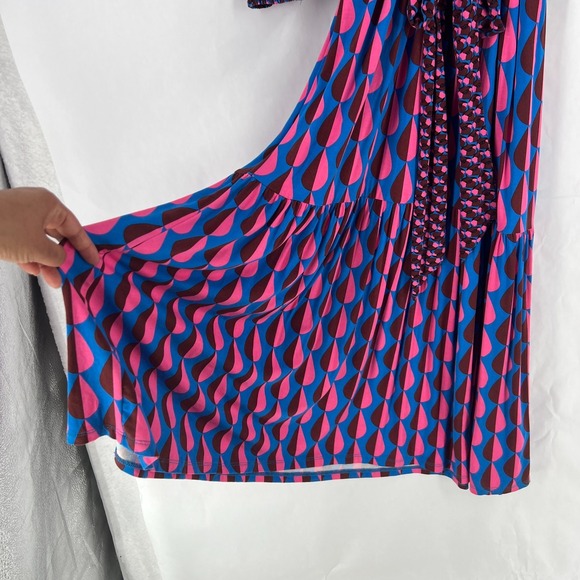 Boden Ophelia Wrap Midi Dress Womens 6 Multicolor Jersey Raindrop Geo Tie Waist - Picture 7 of 16